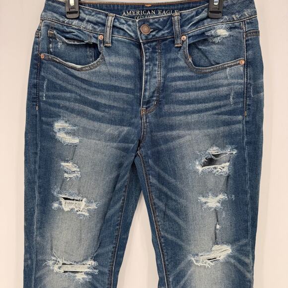 American Eagle Outfitters Women's Tomgirl Jeans Distressed Medium Wash Size 10 - Picture 2 of 7